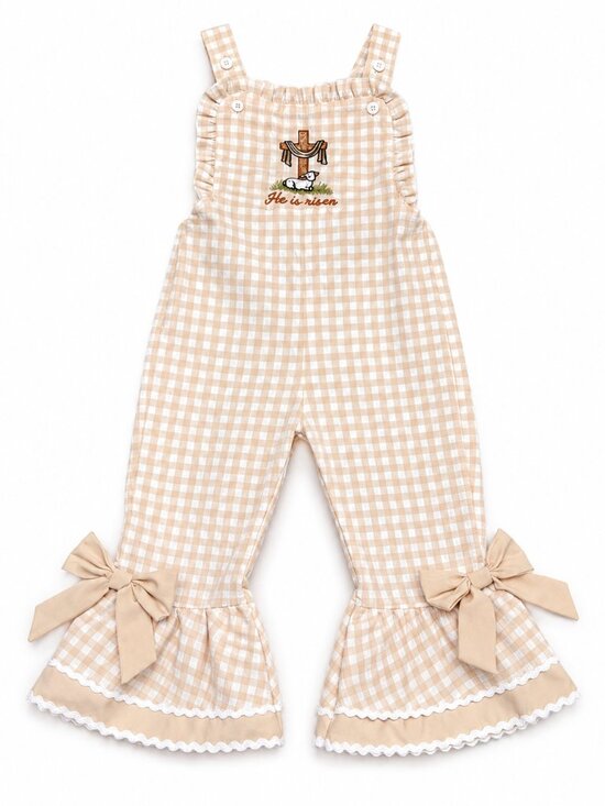 Other - “He Is Risen” Gingham Bell Bottom Romper Toddler